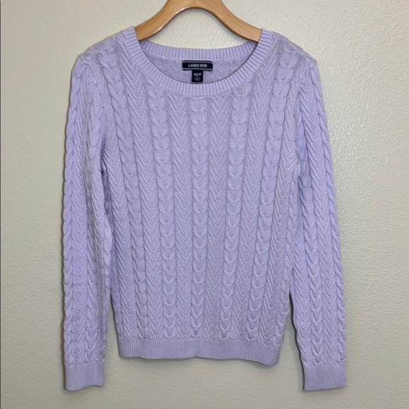 NWT Lands' End Pale Lavender Cotton Cable Knit Crew Neck Sweater - Picture 1 of 9